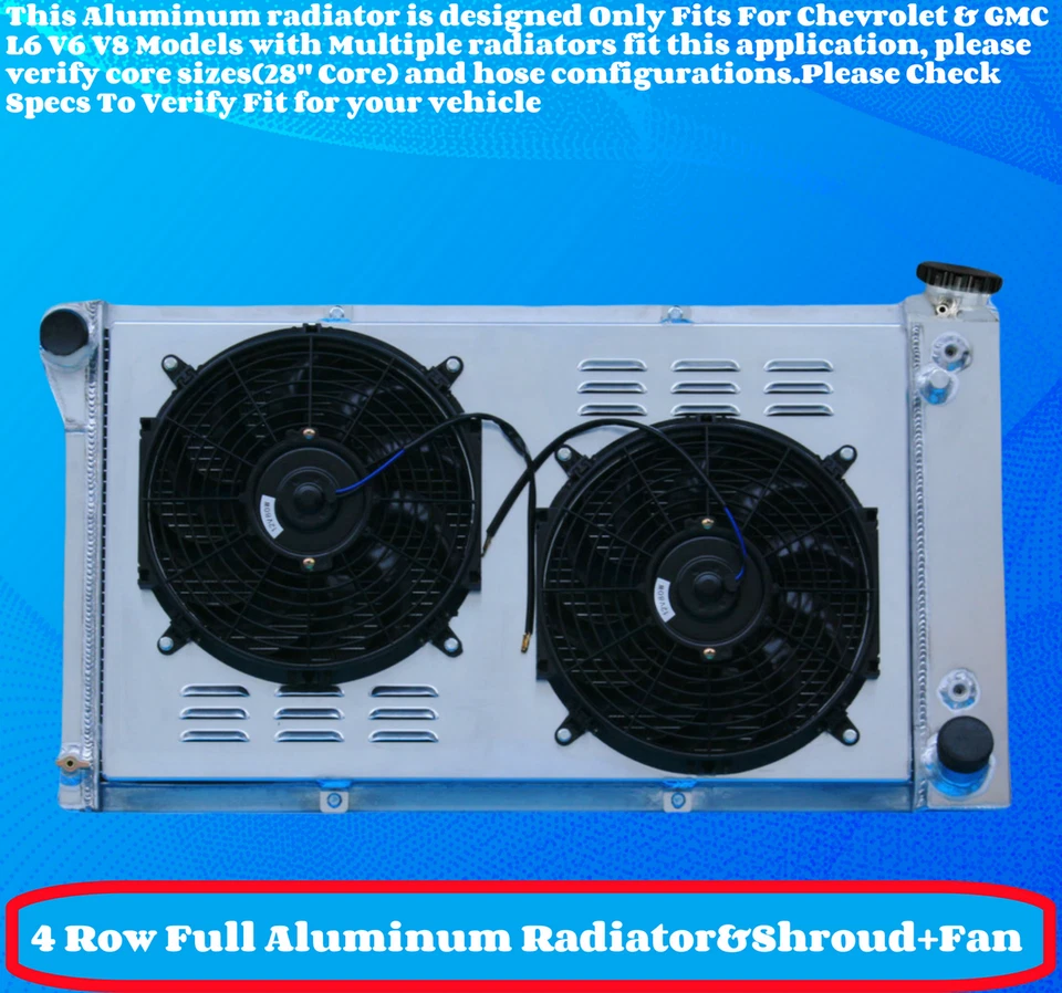 4 Row Radiator&Shroud+Fan For 1967-1972 Chevy&GMC C/K C10 C20 C30 Pickup Truck Foto 2 de 4