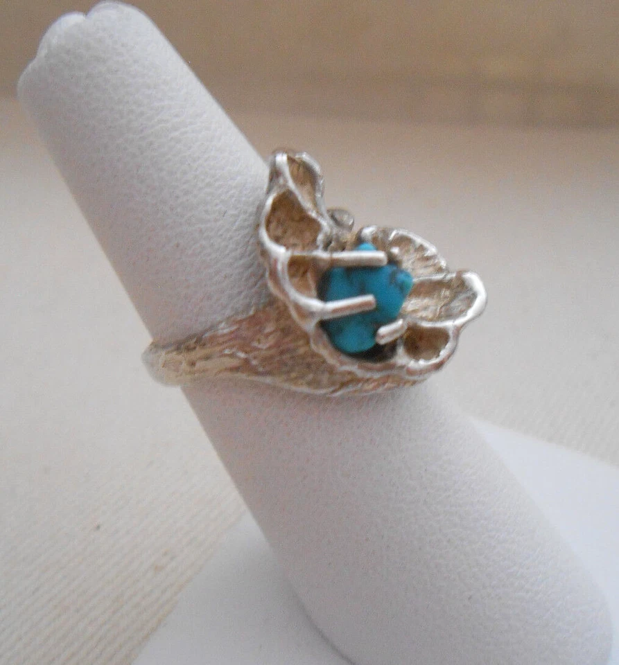 Sterling Silver Artistic Free Form Turquoise Nugget Ring 280107 - Image 4 of 4