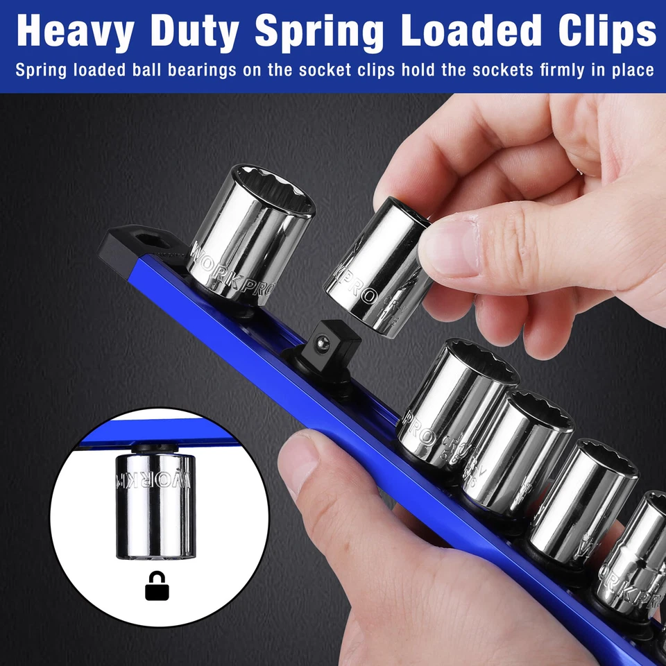 WORKPRO 1/2 Drive Magnetic Socket Organizer Heavy Duty Socket Rail Socket Holder - Image 2 of 4