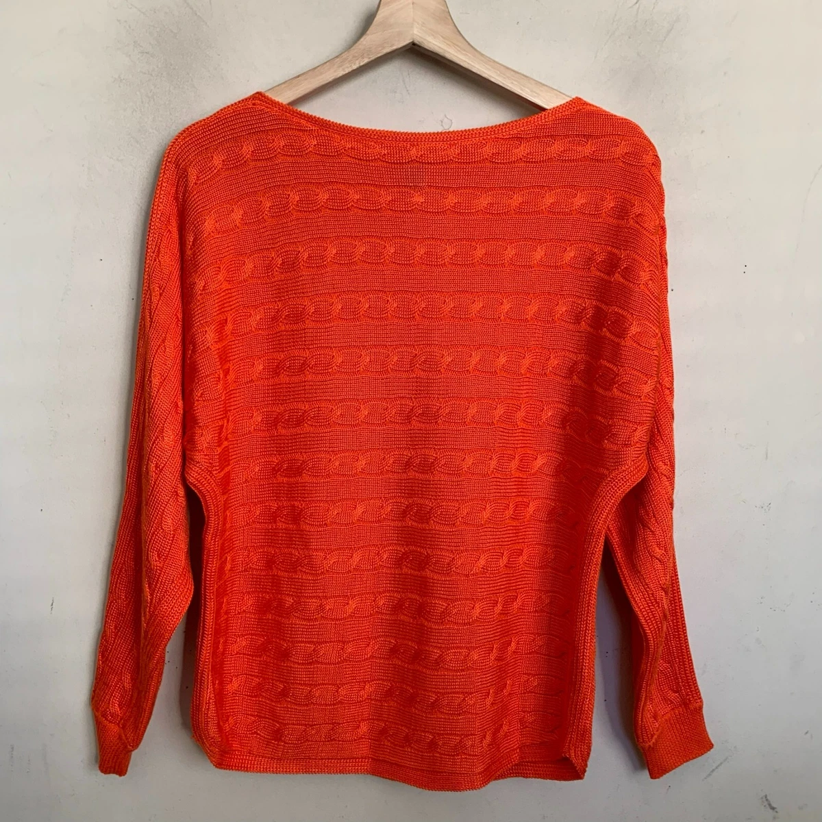 Lauren Ralph Lauren Sweater Orange Boat Neck Pullover Cable 3/4 Sleeve Size XS