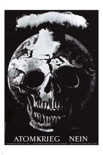 NO TO NUCLEAR WAR POSTER H. Erni Switzerland 1954 20x30 SKULL mushroom cloud - Picture 1 of 1