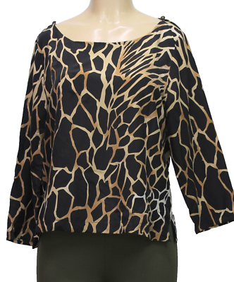 Neiman Marcus Exclusive Women's Blouse Top 100% Silk 3/4 Sleeve Tan/Black  Size L | eBay