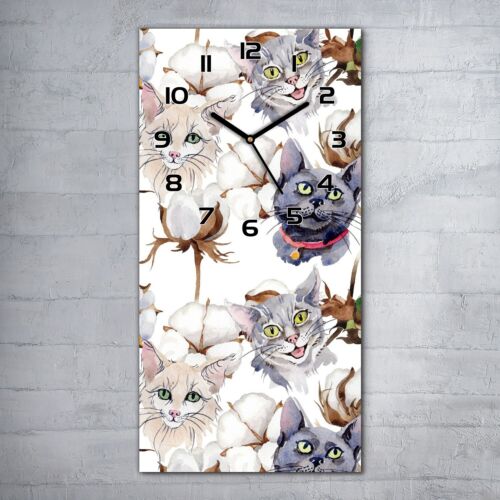 Glasuhr Wanduhr Küchenuhr Echt-Glas Tier Baumwolle Blumenmuster Katzen 30x60  - Bild 1 von 6