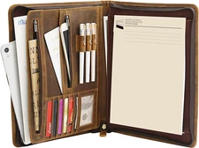 Genuine Leather Portfolio with Zipper for Men Women, Padfolio Business Resume A4