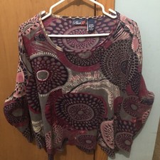 Phool Women's Blouse ￼ Purple pattern with Beading Long sleeve-size 2X￼