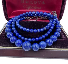 FABULOUS RARE PURE BLUE COLOR LAPIS LAZULI VINTAGE NECKLACE STERLING SILVER CLSP