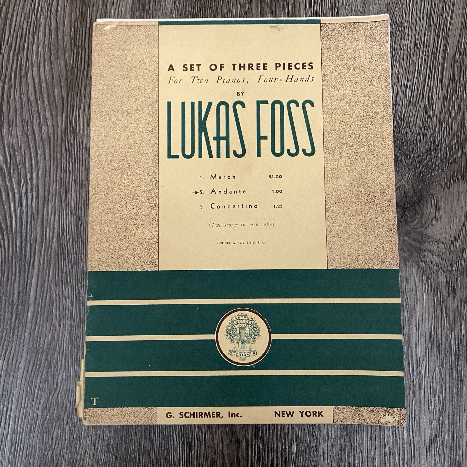 Lucas Foss A Set Tre Pezzi Andante 1940 Schirmer Pianoforte Spartiti
