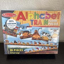Brand New Melissa  Doug Alphabet Train Floor Puzzle 28 Pc 10 Feet Long Animals