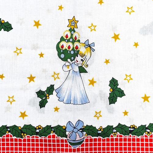 VTG Atomic Christmas Tablecloth MCM Santa Toy Sleigh Starry Pixie Angels RARE - Picture 3 of 12