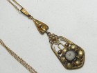 ..Vintage/Antique 12K Gold Filled & Brass, Center Diamond Camphor Glass Necklace — photo 5