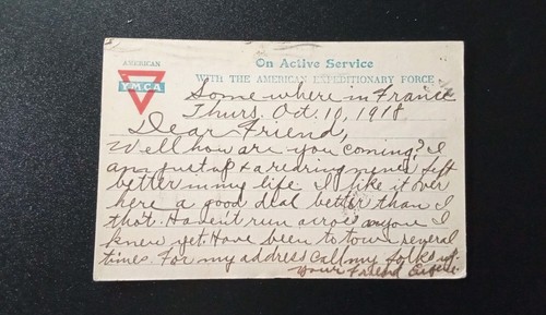 WWI Soldiers Mail AEF Bordeaux France YMCA Postcard Censored 1918