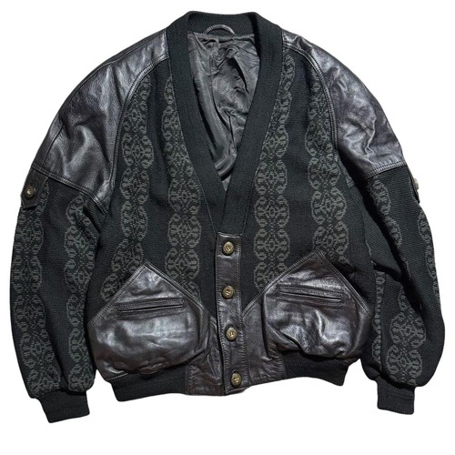 Aquascutum, 80s Aquascutum Spain Wool Leather Knit Cardigan Jacket Size 36 M/L F/S