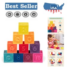 One Two Squeeze Baby Blocks 10 Non-Toxic Stacking Toys for Ages 6
