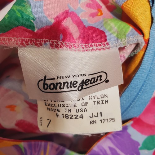 Vtg Bonnie Jean Girls Size 7 Bright Dress Lace Tulle Puff Sleeve Cut Outs - Picture 5 of 7