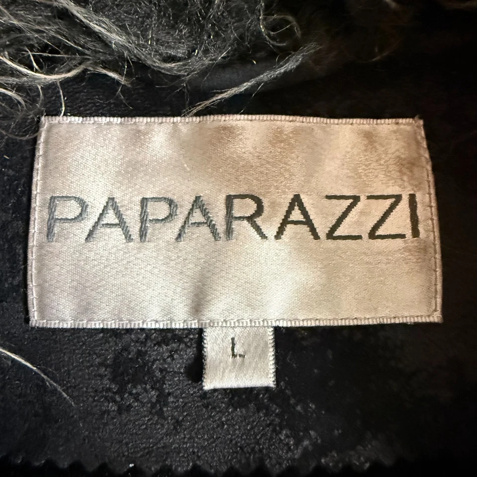 Paparazzi Faux Fur Collar Jacket Women’s L Black Boho Y2K Faux Suede Coat - Image 2 of 4