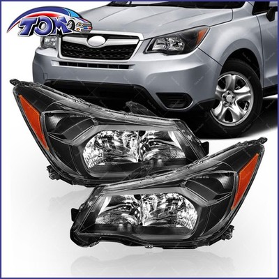 pair Halogen Headlight Black Housing  Left & Right For 2014-2016 Subaru Forester