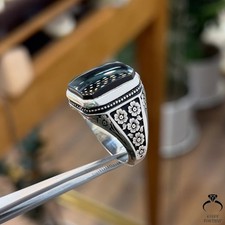 Precious Black Yemeni Aqeeq Ring 925 Sterling Silver Men Agate Jewelry