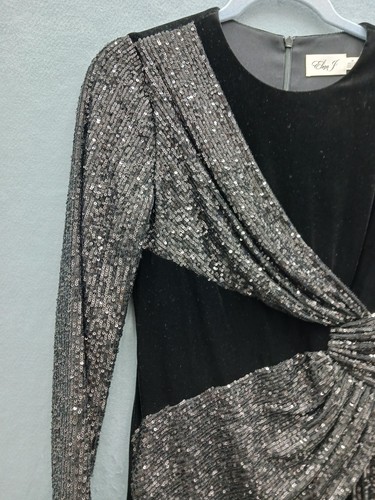 Eliza J Women's Wrap Maxi 4P Black Sequined Long Formal - Picture 4 of 14