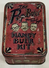 ORIGINAL Vintage 1920s 1930s PEP BOYS HANDY BULB KIT Tin Spare Head Lamp Light