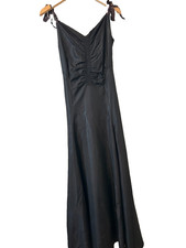 Vintage 1930s Black Taffeta Slip Dress Plunge Back Gown 136" Sweep Handmade OOAK