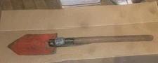 Camping Folding Shovel , Entrenching Tool, Hiking, Wood Handle, Red Metal