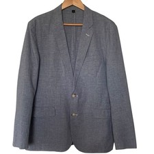 J Crew Ludlow Somelos Cotton Linen Blazer Men's 40R Blue Micro-check Unlined