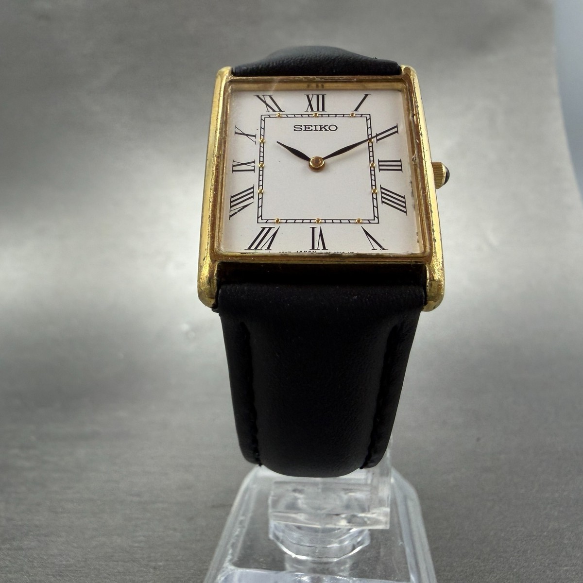 Seiko Tank Watch Men 25mm White Dial Gold Tone Rectangle 7N00-5C70