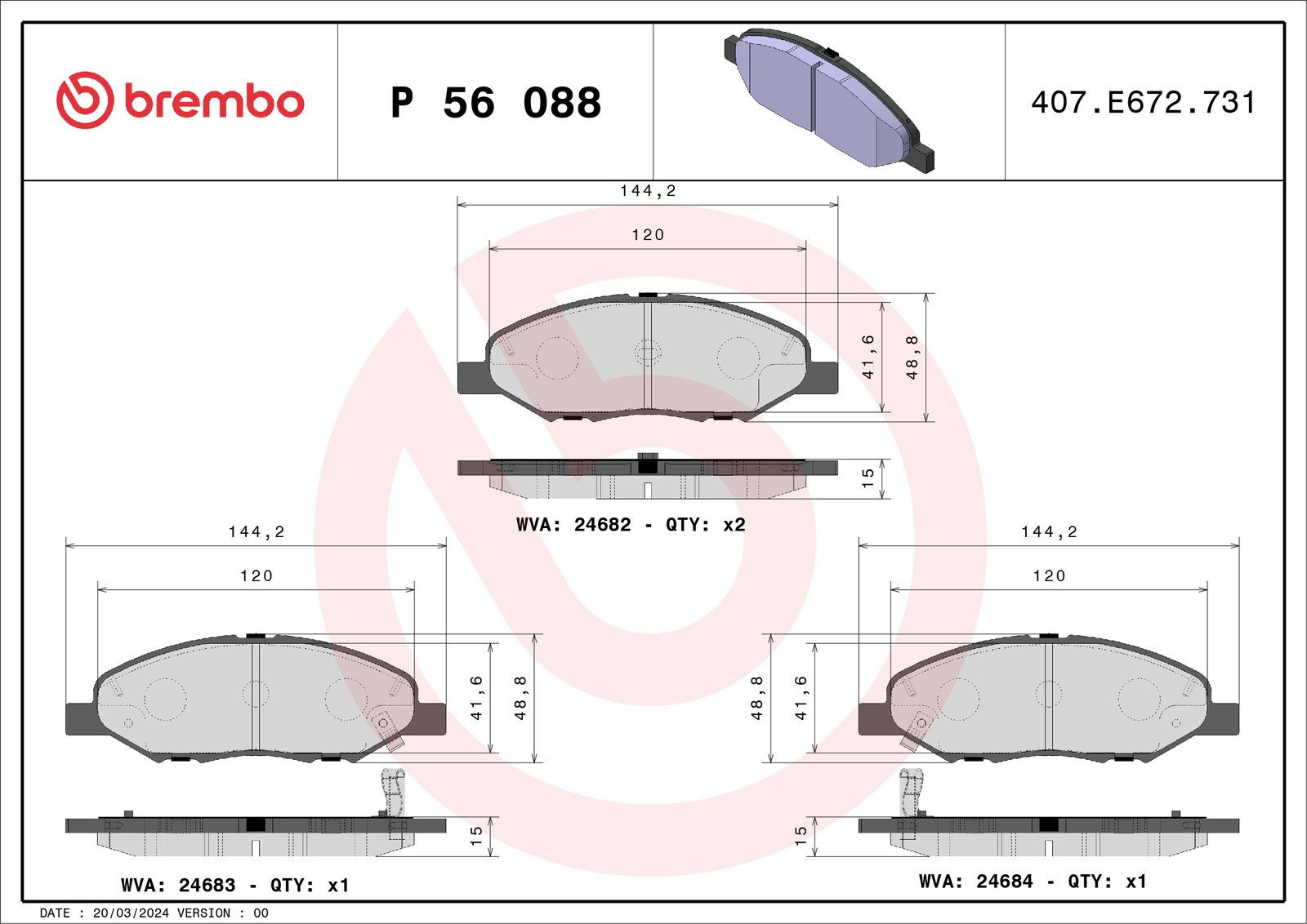 Für BREMBO P 56 088 Brake Pad Set, Disc Brake - Bild 4
