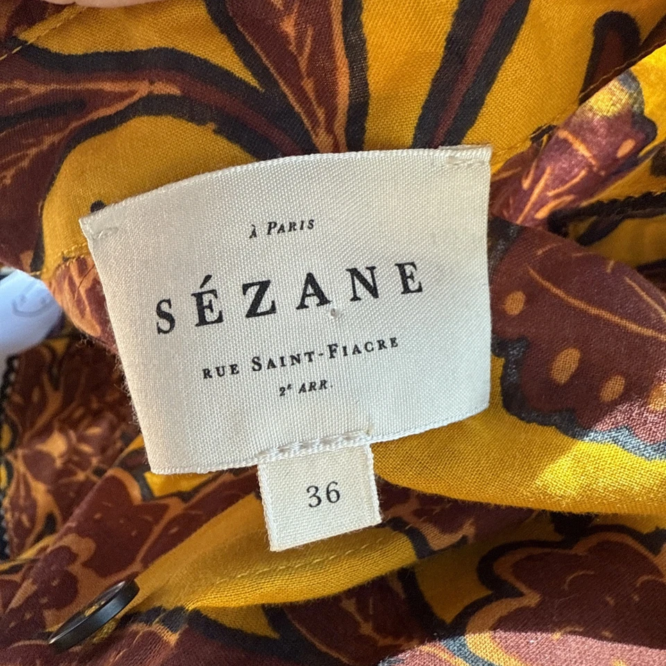 Camisa Sezane Mujer Fr 36 Us 4 Amarillo Borgoña Cachemira Floral Algodón Blusa Foto 4 de 4