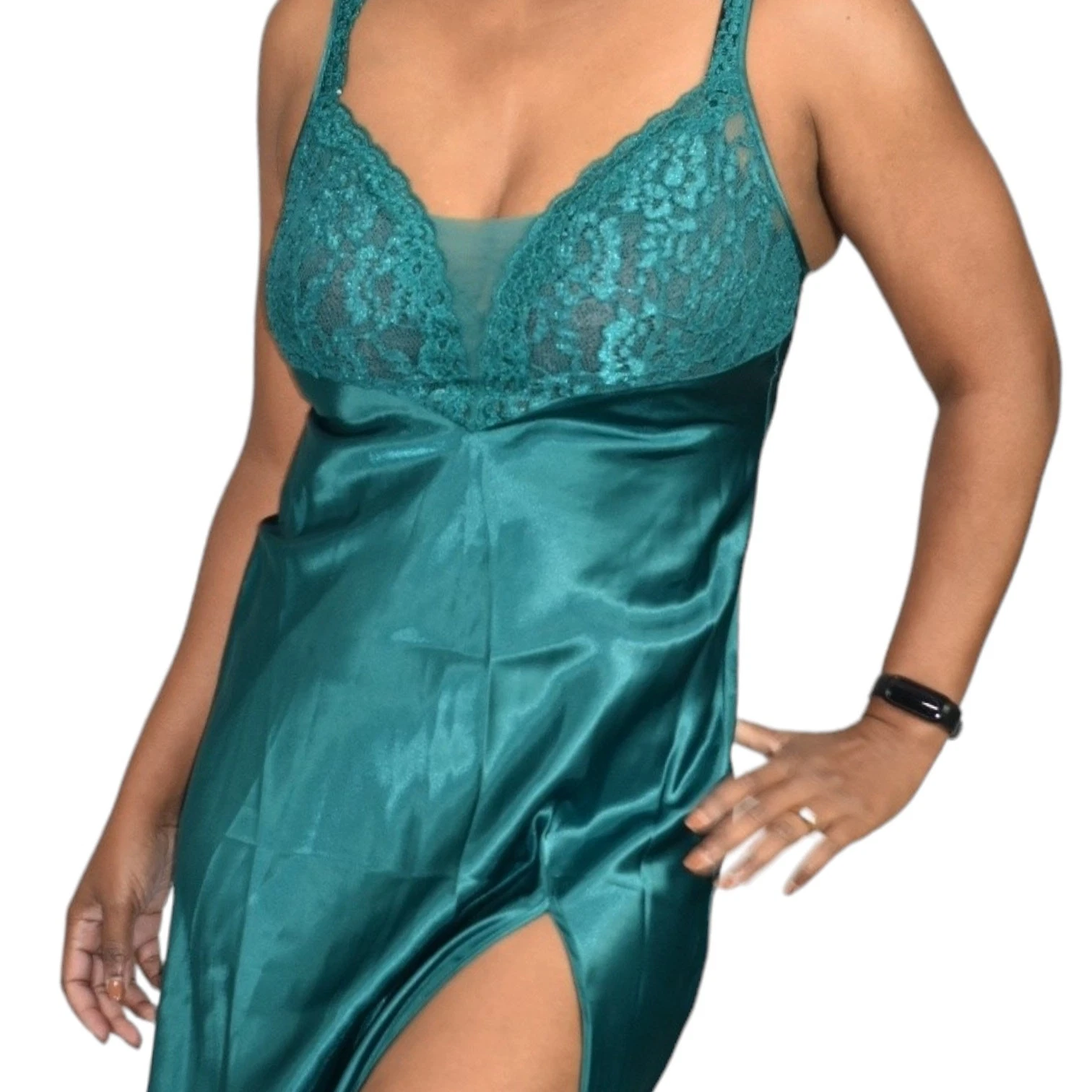 UNDERCOVER Camicia da notte Victorias Secret raso XS verde vintage maxi slip spacco alto etichetta oro