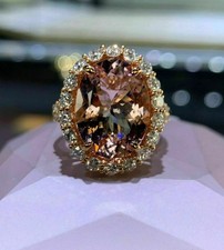 2Ct Oval Cut Lab Created Morganite Halo Engagement Ring 14K Rose Gold Plated