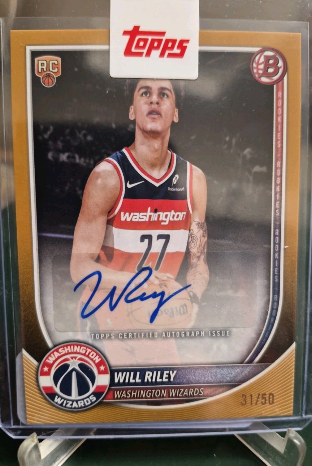 2025 Bowman Basketball Will Riley Washington Wizards SP Gold Rookie Auto #31/50