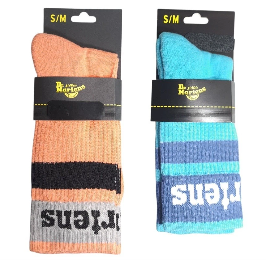 2 Pairs Dr Martens Athletic Logo Socks Size S/M Coral Organic/Turquoise Blue