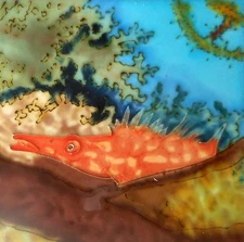 Tropical fishhand painted ceramic art tile coaster 4 x 4 inches with back