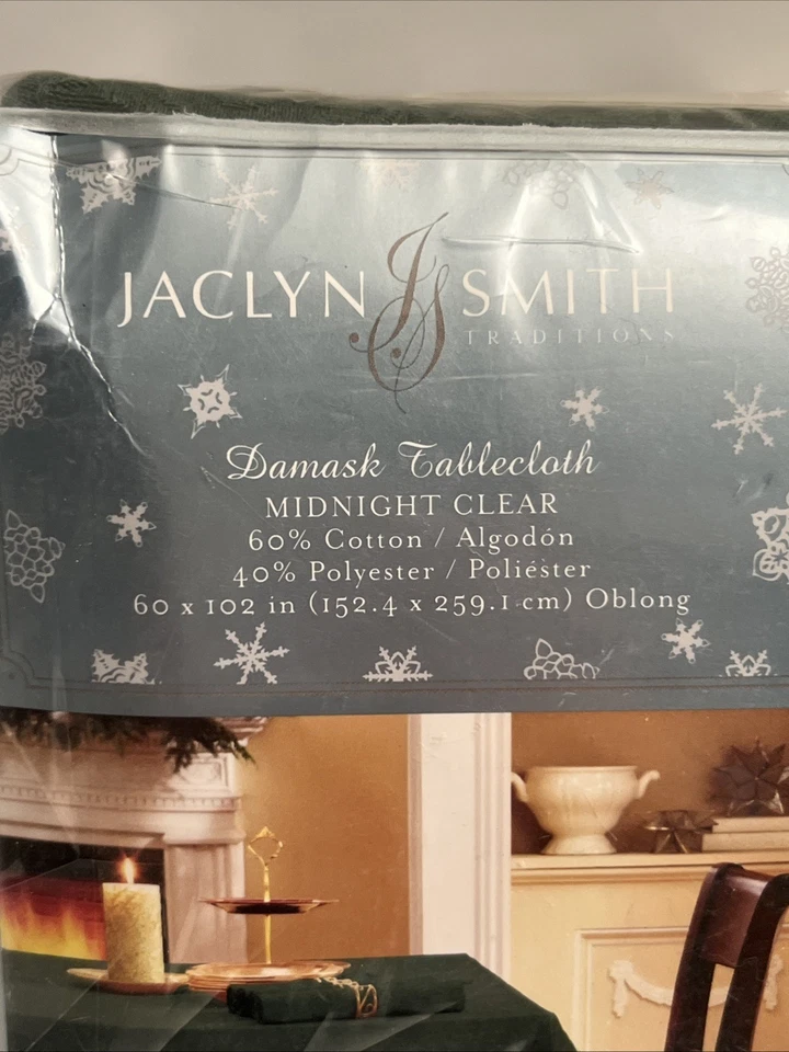 Jaclyn Smith Dark Green Damask ~ Midnight Clear ~ Tablecloth ~ 60x102 Oblong NOS - Image 2 of 4
