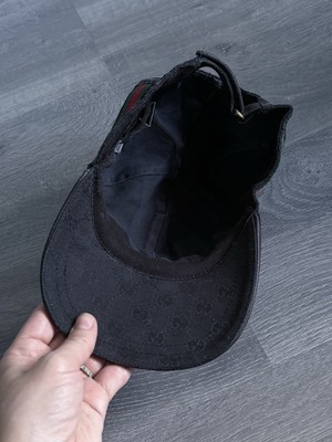 帽子 Gucci Sherry Line Flight Cap Black Vintage GUCCI Web Sherry Line Cap GG Canvas Leather Size M Black