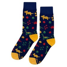 NWT DIno Cluster Dress Socks Novelty Men 8-12 Blue Crazy Fun Sockfly