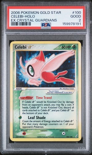 2006 POKEMON EX CRYSTAL GUARDIANS GOLD STAR #100 CELEBI-HOLO PSA 2 FART SWIRL
