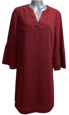 J. Crew Sheath Tunic Dress Womens Size 0 Wine Red Bell Sleeves Shift Knee Length