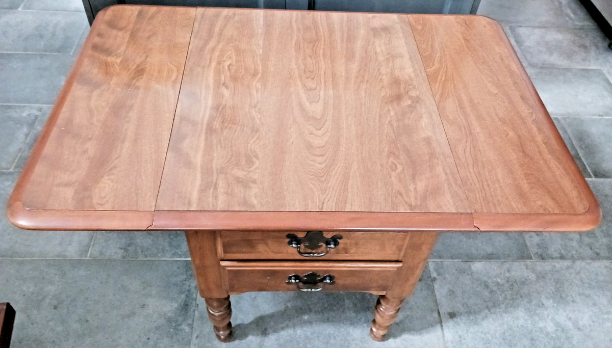 【希少品】Ethan Allen ローテーブル 2段　アメリカ製　送料込み Vintage Ethan Allen Drop Leaf Side Table 2 Drawer MCM Wood End