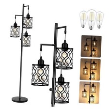 Dimmable Farmhouse Floor Lamp, Industrial Black - Dimmable With Bulbs 68"