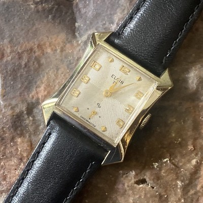 Vintage 1950’s Men’s Elgin 19j 714 10k GF Hourglass Wrist Watch