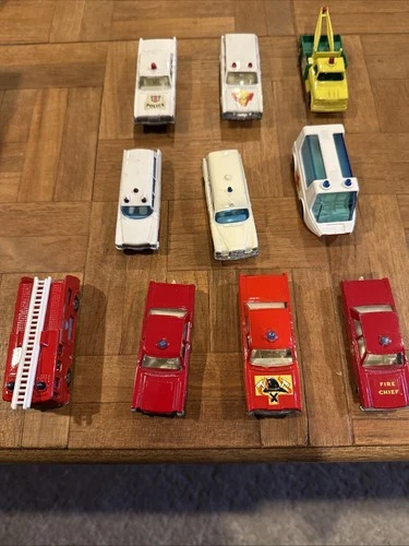 Vintage Matchbox Lesney Diecast Cars Lot 10 Police, Fire, Ambulance and Tow cars