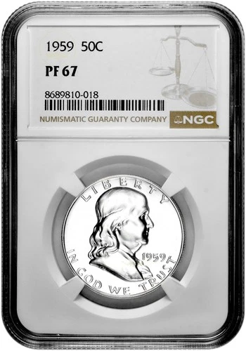 1959 50C Proof Silver Franklin Half Dollar NGC Graded PF 67 in New Holder