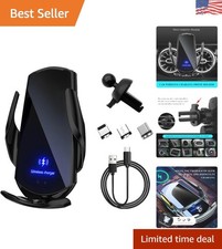 Black 15W Wireless Car Charger with Infrared Sensing Auto-Clamp - Universal Fit