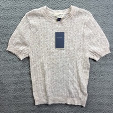 Universal Thread Sweater Womens XS Oatmeal Short Sleeve Pointelle Crewneck
