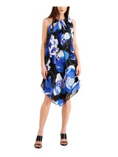 INC DRESS Womens Shift Dress Black Tie Sleeveless Asymmetrical-hem Chiffon 8