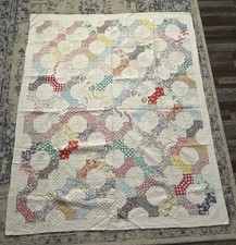 Vintage OOAK Hand Made 80x65 Bow Tie Quilt Hand Sewn Good Condition