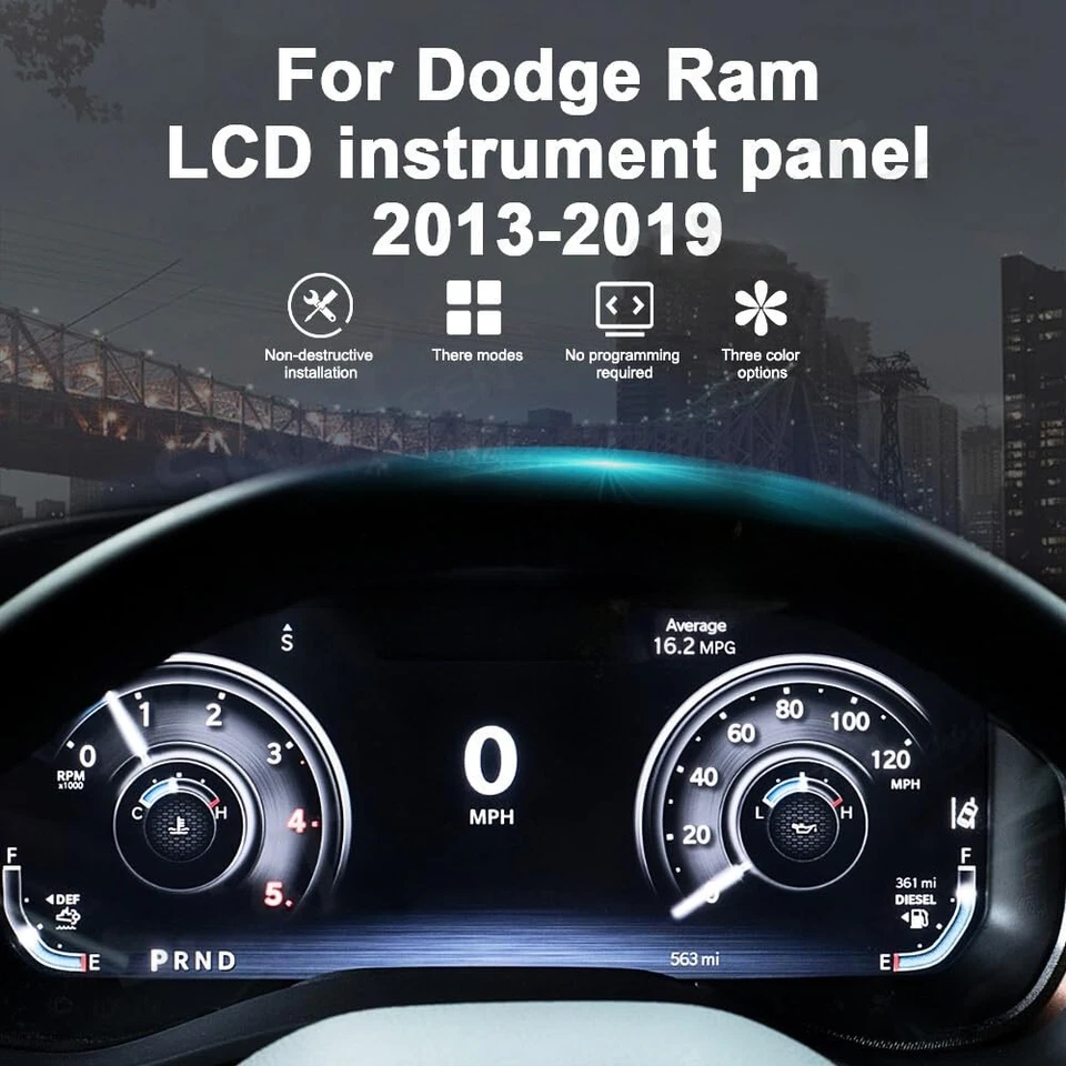 Painel LCD de carro medidor de painel digital cluster para Dodge Ram 1500 2500 3500 13-19 - Imagem 3 de 4