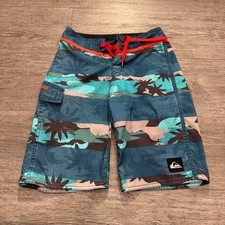Quiksilver Board Shorts Boys 23 Blue Costal Beach Drawstring Pocket Outdoor 10"
